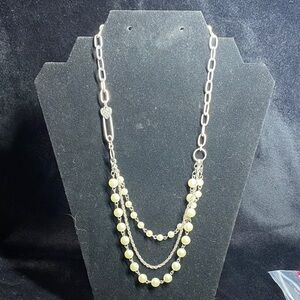 Aeropostale Silver Tone and Cream Bead Pearl Like Necklace